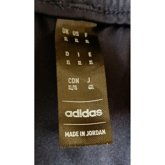 Adidas 3 Stripe Shorts Men's XL Navy Gold Zip Pockets Elastic Waist - Picture 3 of 4